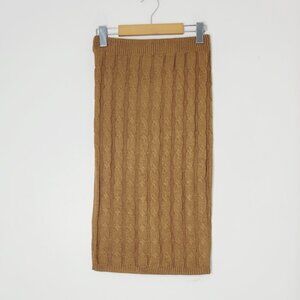 Almost Famous Chucky Cable Knit Carmel Brown Elastic Waist Knitted Skirt Small